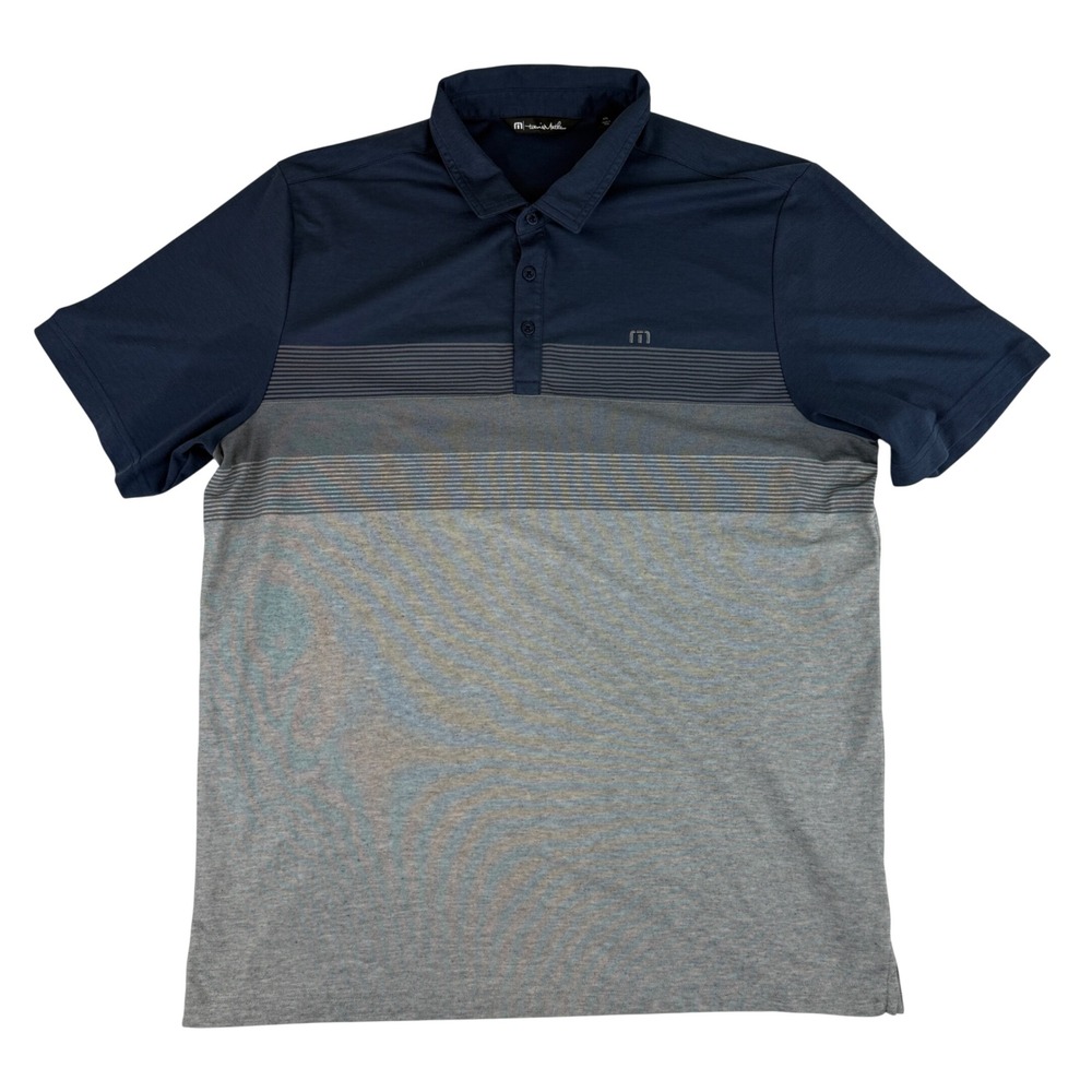 TravisMathew Polo Shirt Mens XXL Navy Grey Colorblock Striped Pima Cotton 1MS056